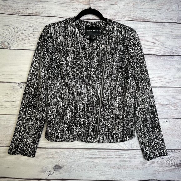 Alice Hope Womans Asymmetrical‎ Zip Blazer Jacket Size Small Black White Pockets - Picture 3 of 13